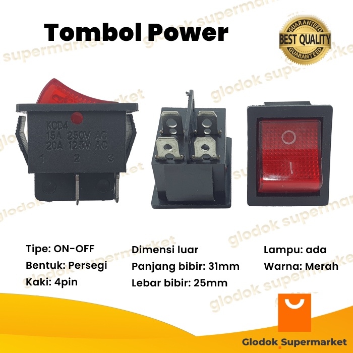 Saklar Besar 4 pin On Off Tombol Rocker Lampu 2 Posisi KCD4 Power Switch 4pin