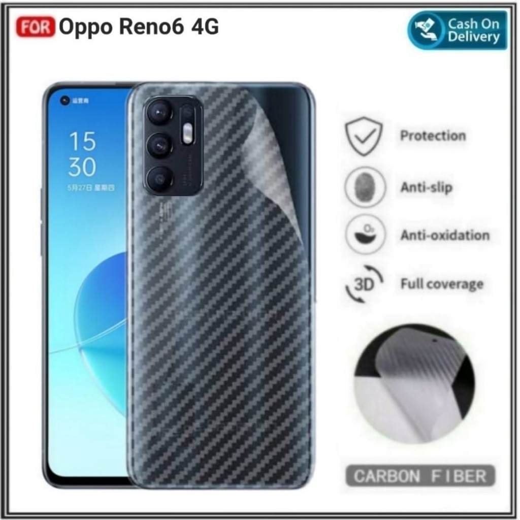 Garskin Carbon Oppo Reno 6 4G Skin Anti Gores Belakang Hp DI ROMAN ACC