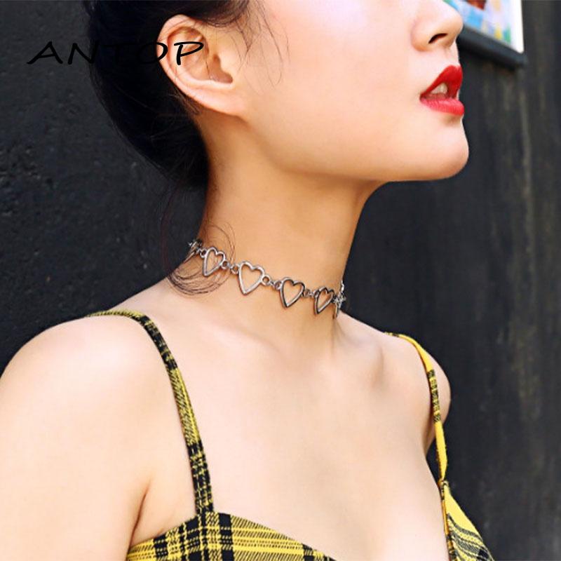 Kalung Rantai Liontin Hati Bulat Gaya Vintage Untuk Aksesoris Wanita Hip Hop Aksesoris Fashion Wanita ANTOP