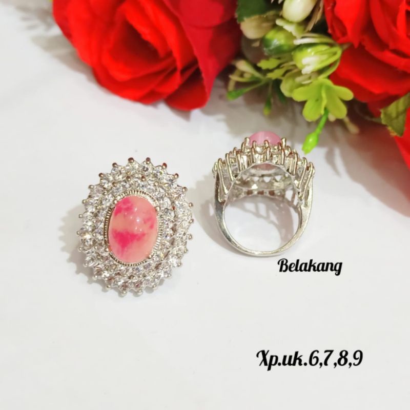 Cincin permata oval warna Dewasa dasar silver,variasi batu warna permata zircon menawan tidak karat