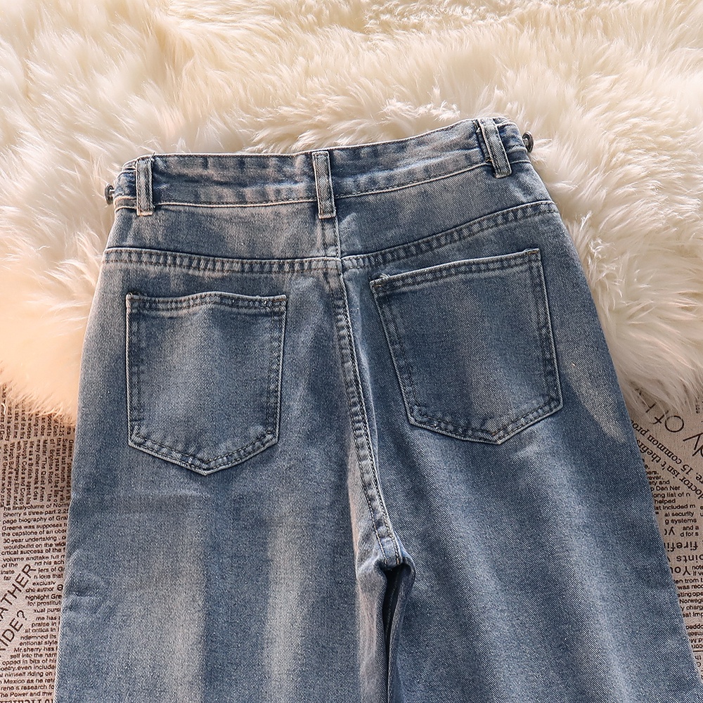 New high waist murah  kekinian biru muda/biru celana jeans panjang wanita
