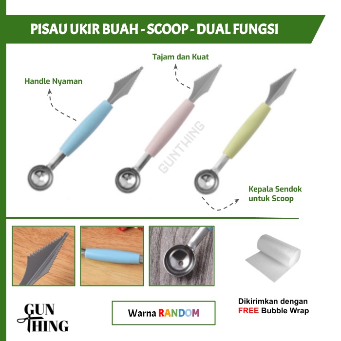 Pisau Ukir Buah - Scoop Dual Fungsi Alat Cungkil Buah - Warna Pastel