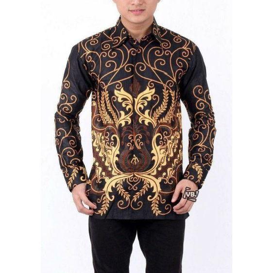 Kemeja Batik Kondangan Batik Pria Panjang Modern Motif Cakra Putih-MAHKOTA KUNING