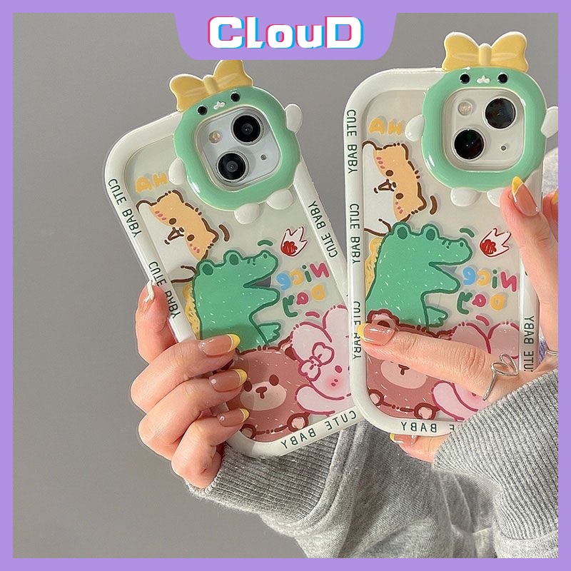 Soft Case Bumper Lensa Motif Dinosaurus Beruang 3D Untuk IPhone 11 13 12 Pro MAX XR 6 6S 7 8 Plus X XS MAX SE 2020