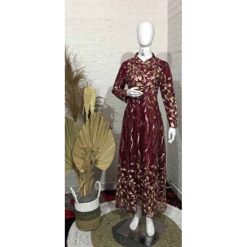 (COD)GAMIS BROKAT TILE BORDIR/GAMIS PESTA MEWAH