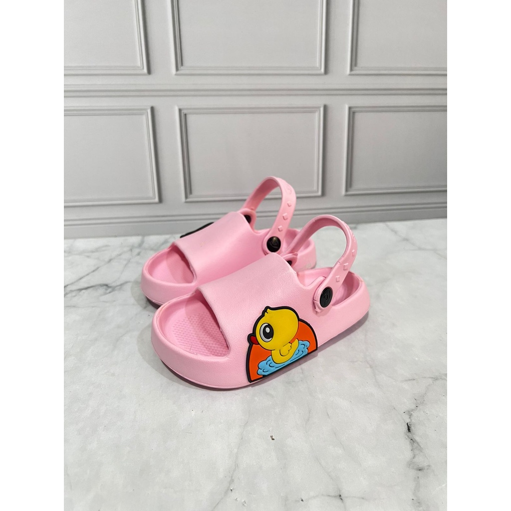 DX-386E-DC Sandal Selop Anak Perempuan Tali Belakang Motif Bebek Merek Dulux Ukuran 20-25