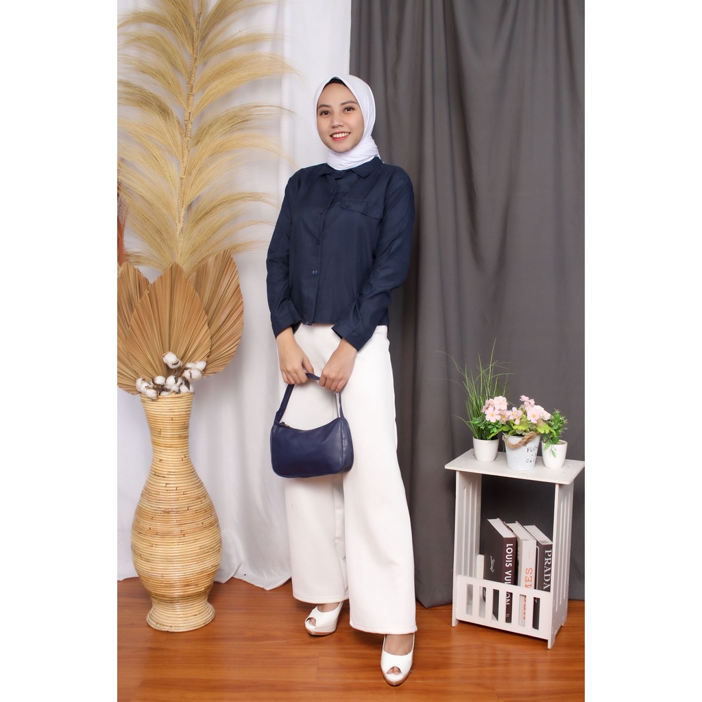 Tq88indonesia Fashion Baju Kemeja Fatasya /  Kem Madania / Hem Wanita Polos Lengan Panjang / Busana Casual Cewek / Ootd / Oufit Kasual Kekinian