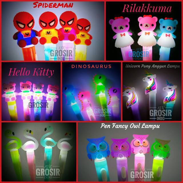

{12pcs} Pulpen pen fancy lampu aneka karakter murah atk grosir indo