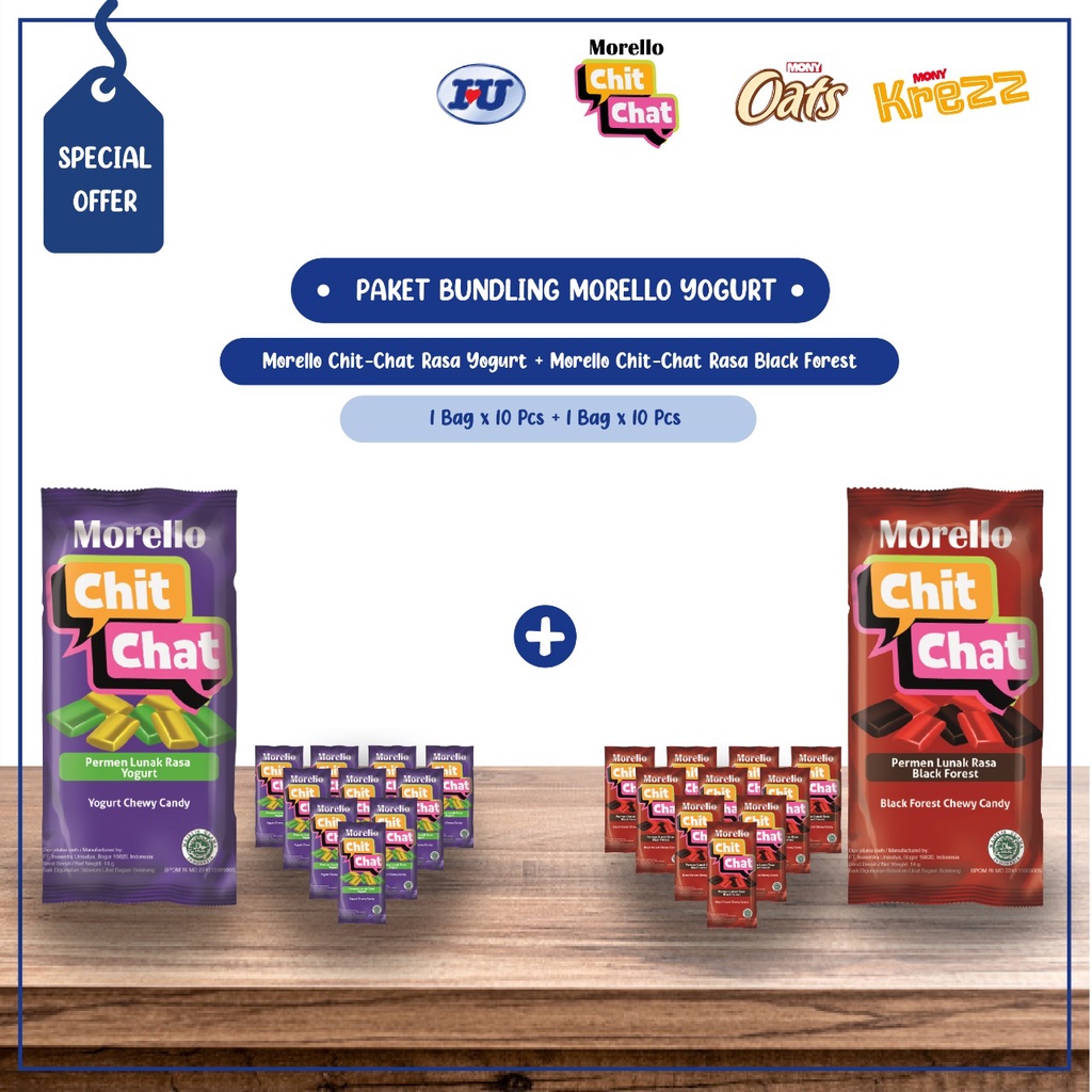 

BUNDLING Morello Chit Chat Yogurt 10pcs x Morello Chit Chat Black Forest 10pcs