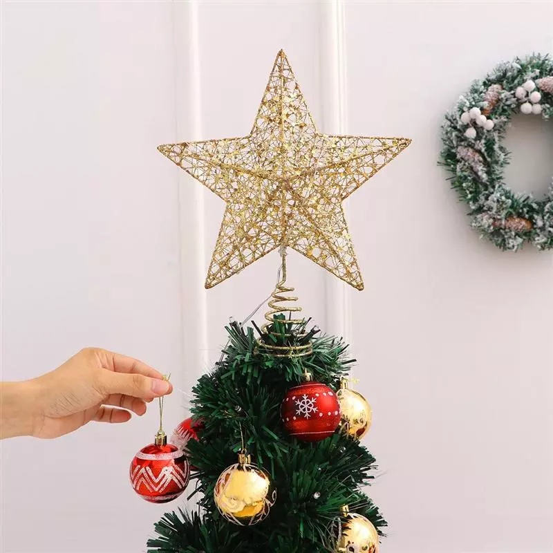 [Christmas Products]Christmas Tree Three-Dimensional Hollow Wrought Iron Tree Top Five-Pointed Star Decoration