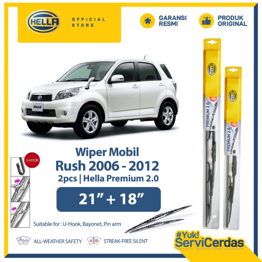 Wiper Mobil TOYOTA RUSH 2006-2012 21” + 18” (2pcs) - HELLA Premium 2.0