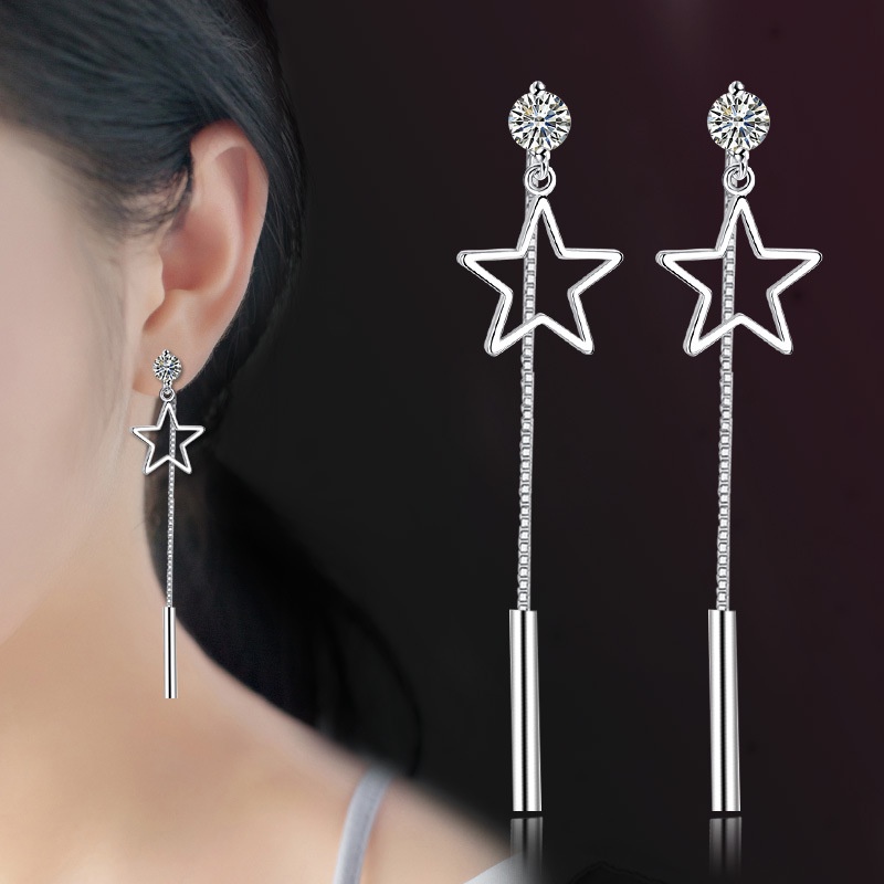 Anting Perak 925 Wanita Berlubang Bintang berujung lima Perhiasan Fashion EH00011