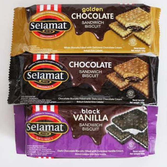 SELAMAT SANDWICH BISCUIT 102 Gram BISKUIT SELAMAT CHOCOLATE, BLACK VANILA, GOLDEN CHOCOLATE