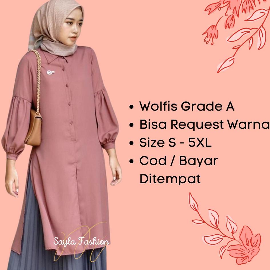 Fashion Baju Wanita Long Tunic Dianara Tunik Muslim Wolfis Premium JumboKekinian Ld 130 [RCK.02Jn22r