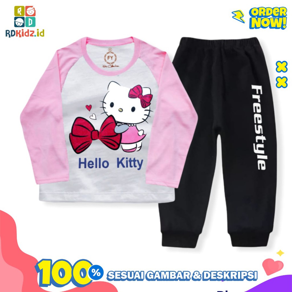 Rdkidzid Set Panjang Anak Perempuan / Setelan Panjang Anak Perempuan / Set Panjang Anak Cewek Moyif Kitty Pink