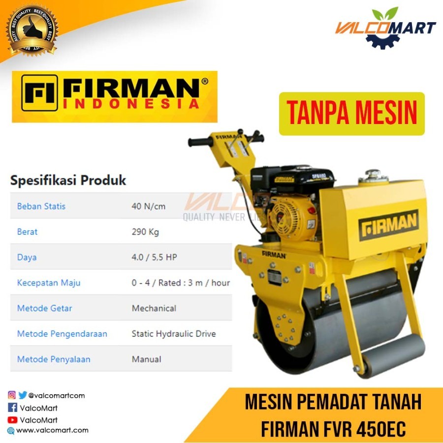 Jual Mesin Pemadat Tanah FVR 450EC Vibrator Roller Tanpa Mesin Shopee Indonesia