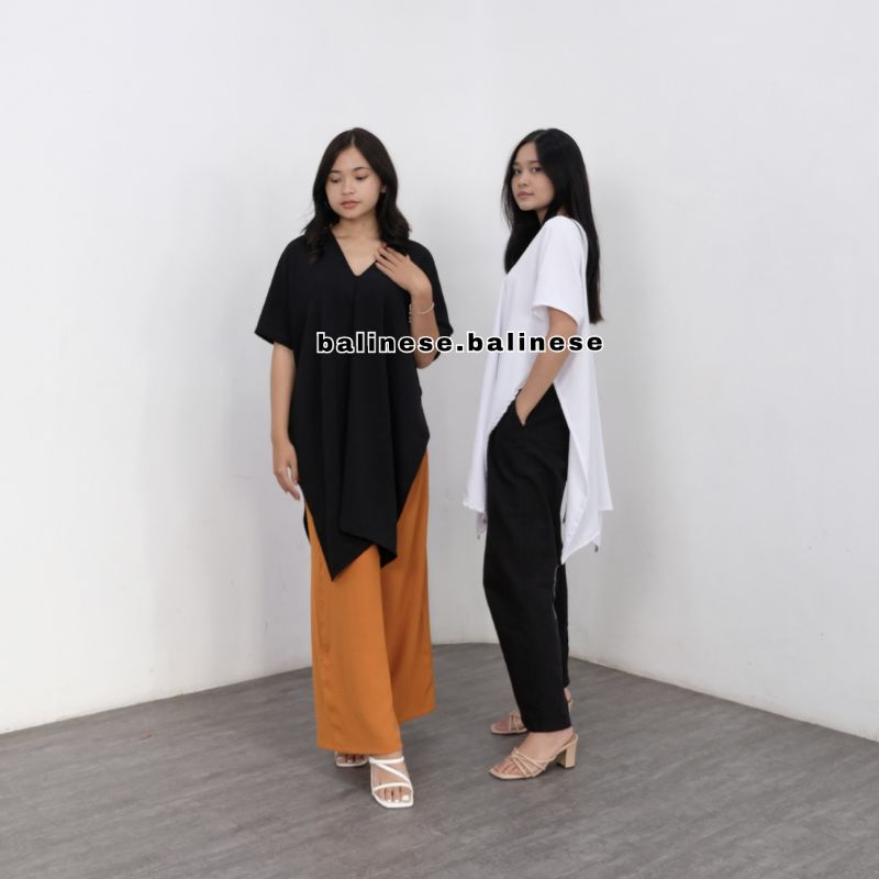 Atasan Long Square Cringkle Airflow - Atasan Wanita Blouse V Neck