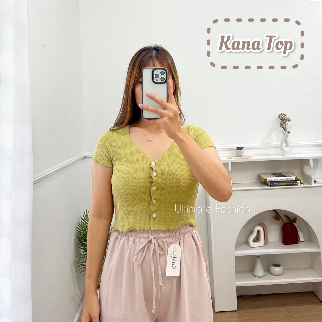 Atasan Kemeja Top Crop Rib Kana Import Wanita Premium Kekinian Korean Korea