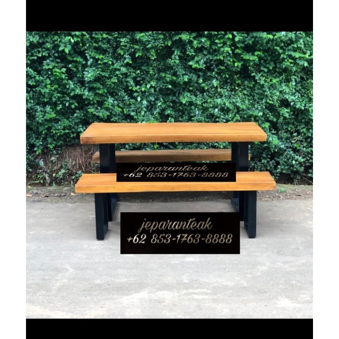 set meja makan trembesi solid kaki besi