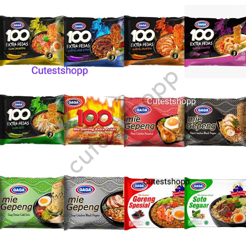 

Mie Gaga Habanero, Gaga Goreng Habanero, Mie Gaga 100 Extra Pedas All Varian, Mie Gepeng Gaga, Mie Gaga Goreng Spesial