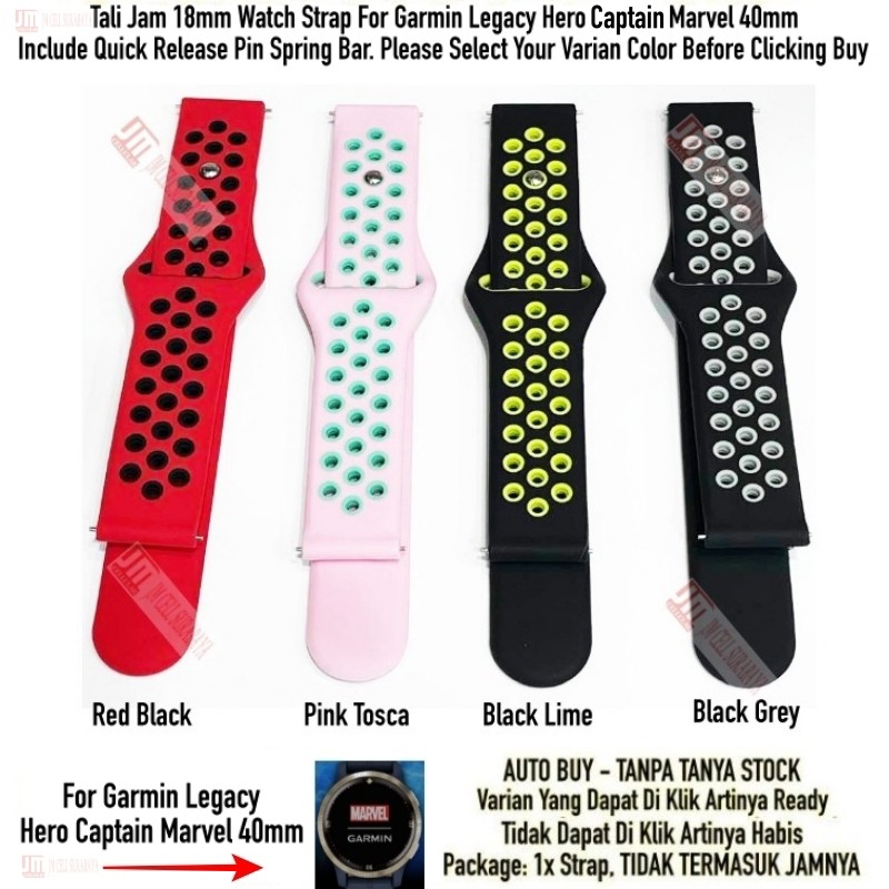 Tali Jam 18mm Watch Strap Untuk Garmin Legacy Heri Captain Marvel 40mm - Nike Rubber Sporty