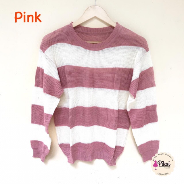 Sweater rajut korea / switer rajut wanita / sweater knit halus garis garis murah kekinian / 1619