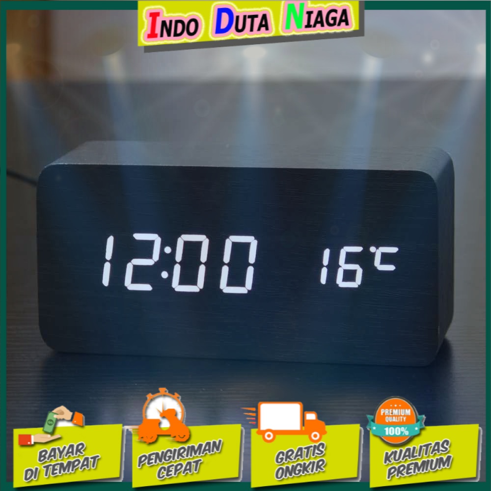 Jam Alarm LED Wood Jam Digital Simple Design Backlight Terang