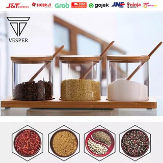 toples kaca tempat bumbu dapur 3pcs set tutup bambu toples kaca tempat bumbu dapur 3pcs set tutup bambu
