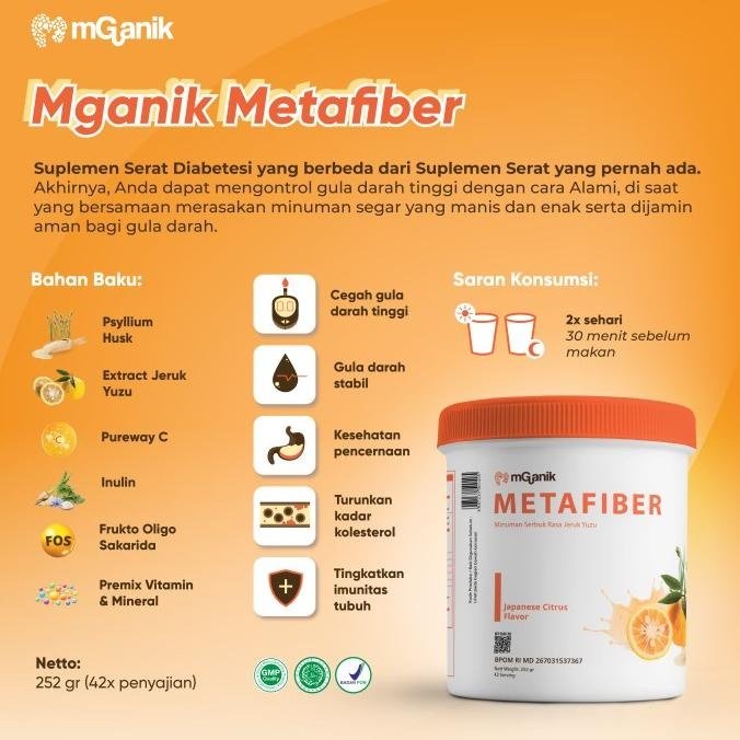 Mganik Metafiber M Ganik Meta Fiber - Minuman untuk Diabetes &amp; Gula Rasa Jeruk , Lychee