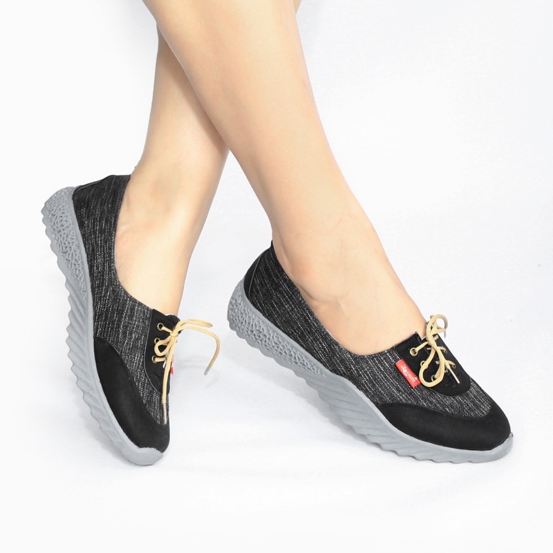 SEPATU WANITA FLATSHOES TALI MURAH CASUAL FLAT SHOES PEREMPUAN TERBARU KEKINIAN CEWEK SGP-013-Hitam
