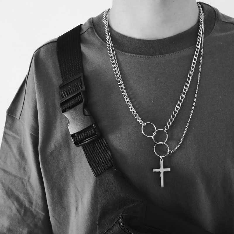 Kalung Salib Double Layer Gaya Hip Hop Punk