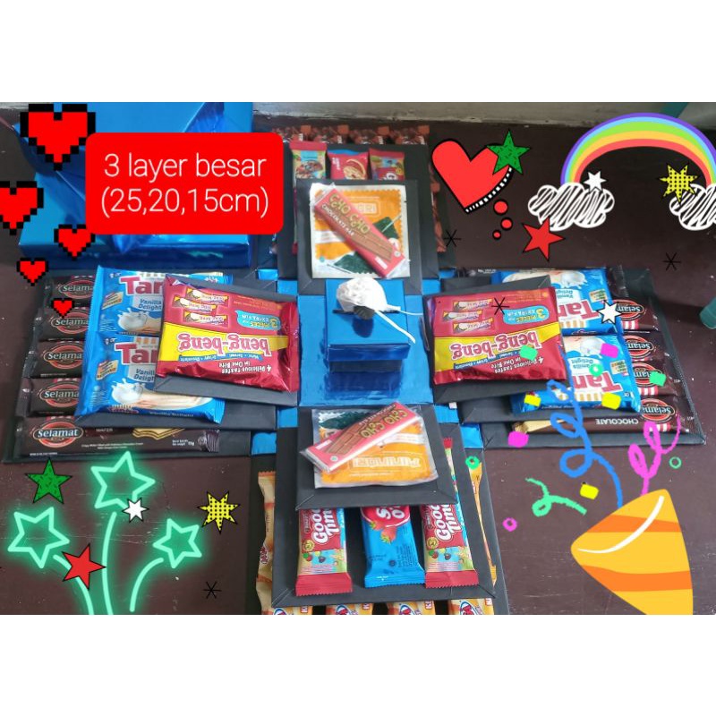 

EXPLOSION BOX / SNACK BOX / BOX KEJUTAN 3 LAYER BESAR (25,20,15CM)