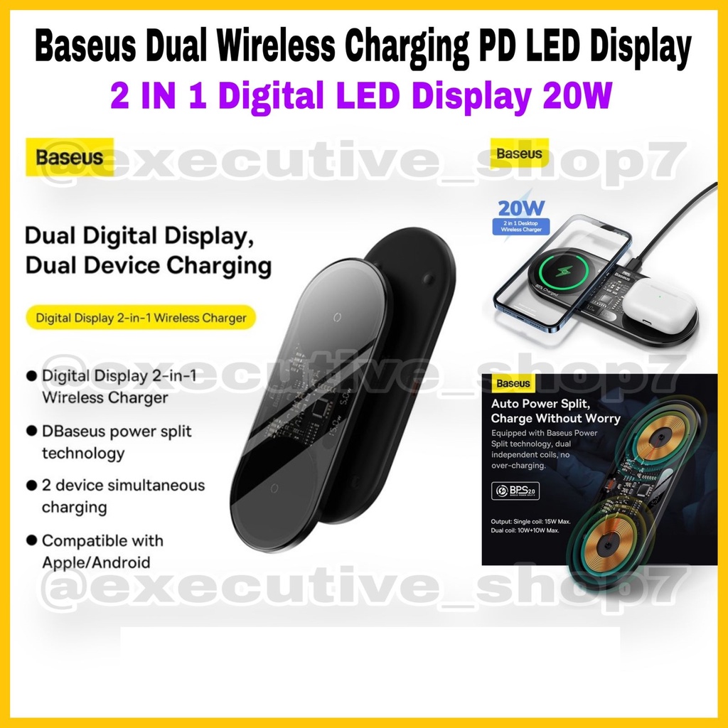 Baseus Dual Wireless Charging PD LED Display 2 IN 1 Digital LED Display 20W