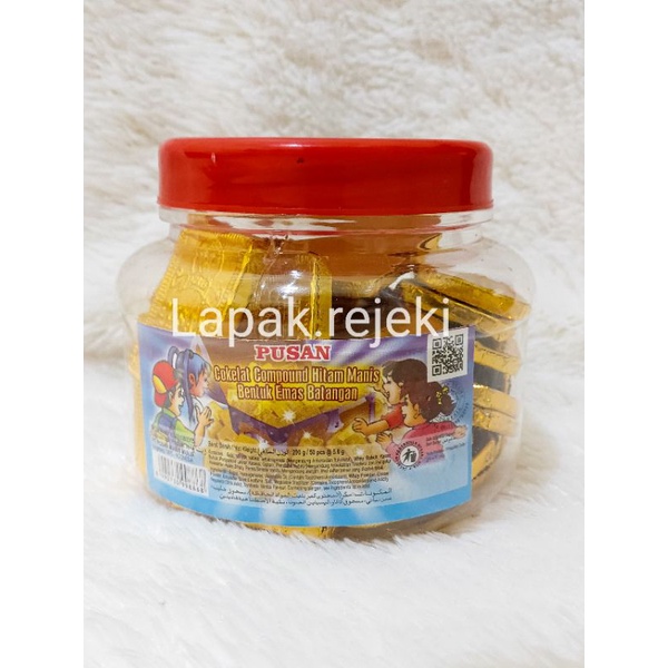Pusan Cokelat Emas Batangan 290gram (50pcs) / Choco Gold Bentuk Emas Batangan coklat Toples / Coklat