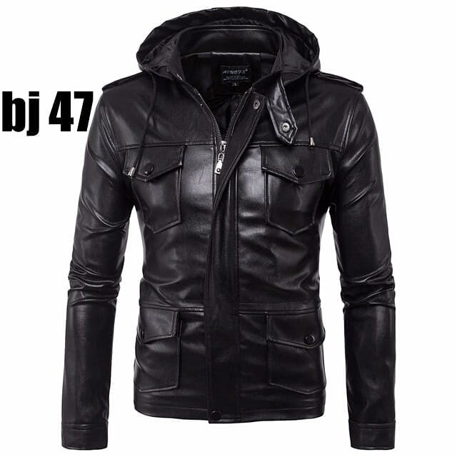 JAKET SEMI KULIT PRIA HOODIE FULL BLACK GDF-HOD.311