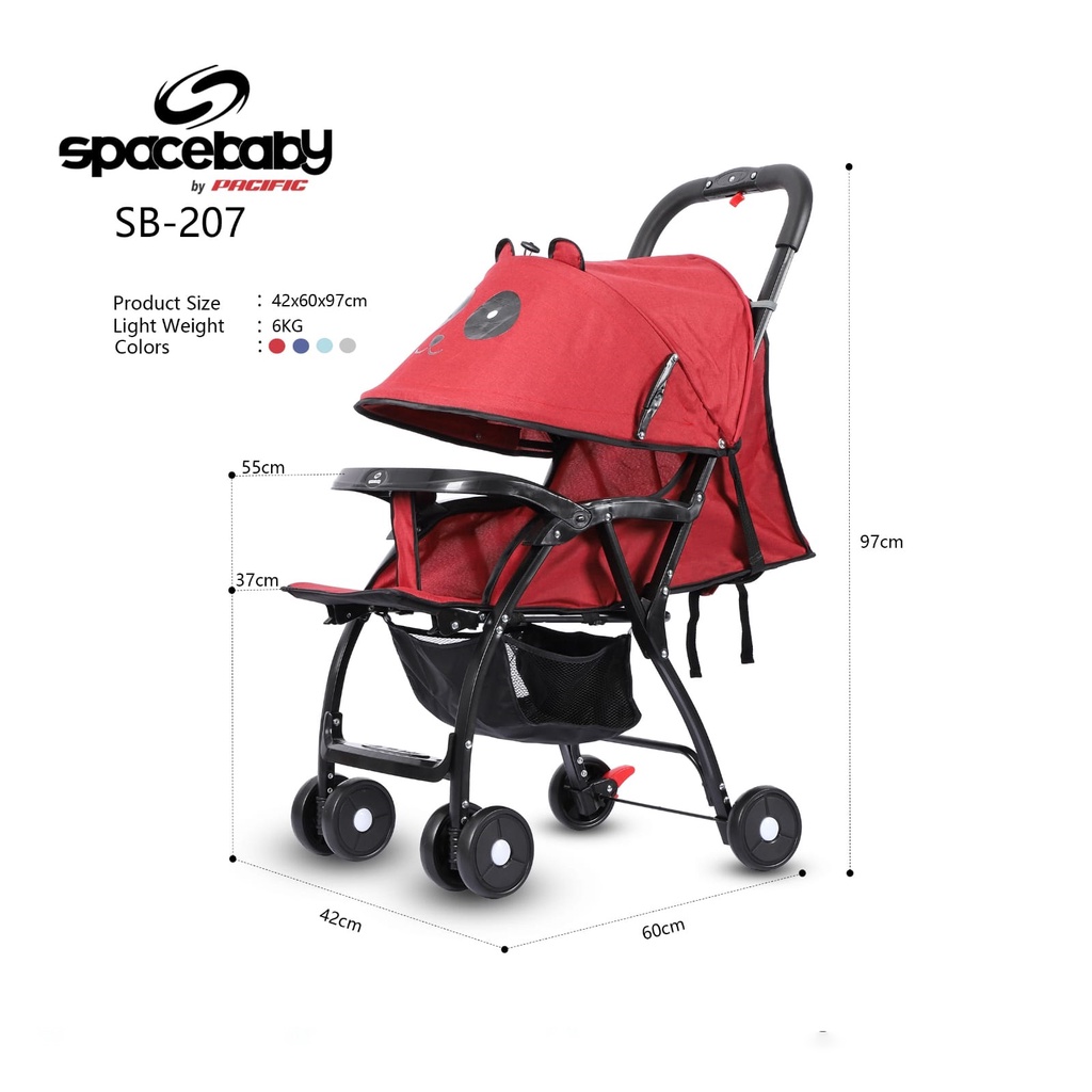 Stroller Anak Bayi Balita Kereta Dorong Stroler Spacebaby SB207 By Pacific Multi Position Recline SNI-6