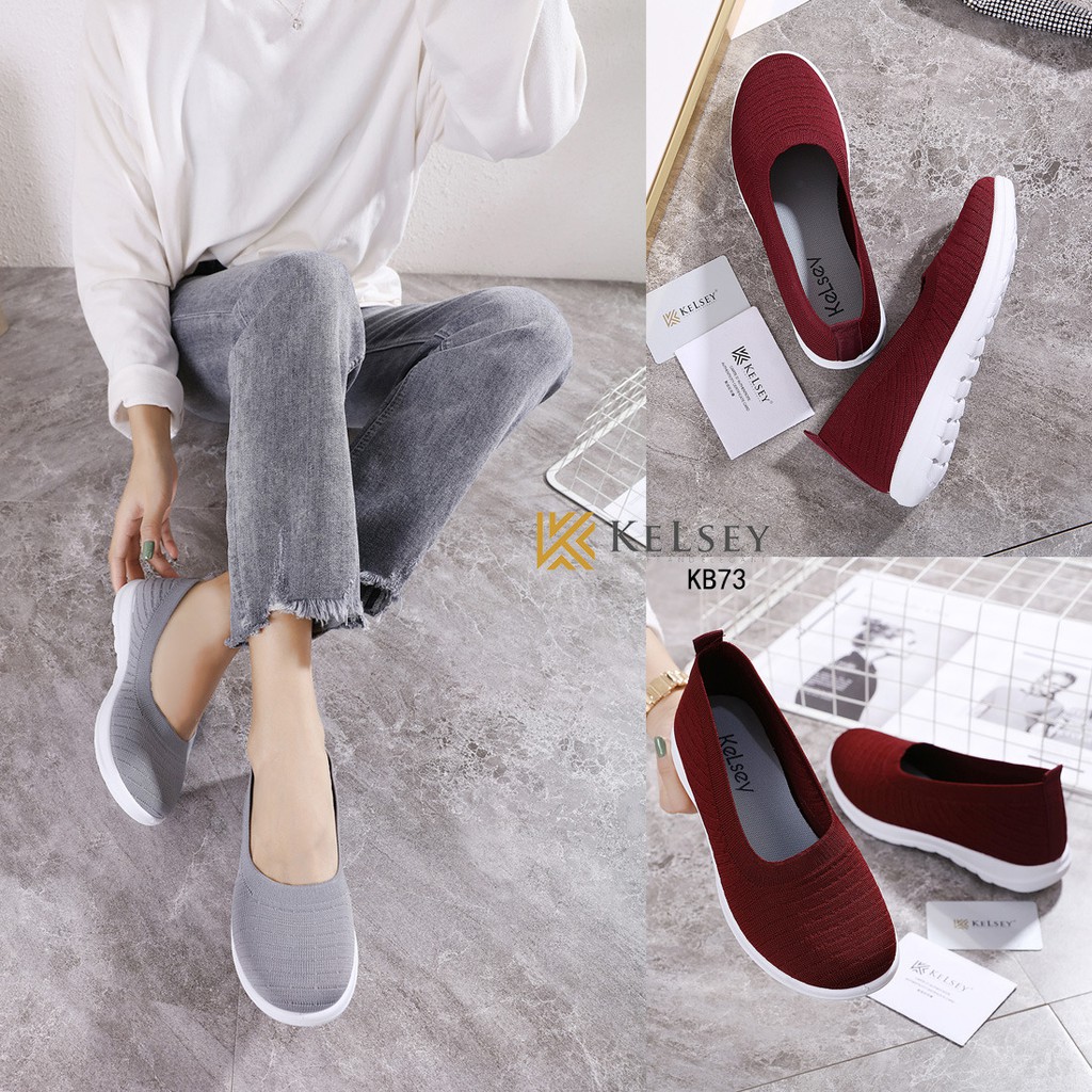 (Gratis Sandal Random) Kelsey Sepatu Flyknit  Slip On Wanita KB73