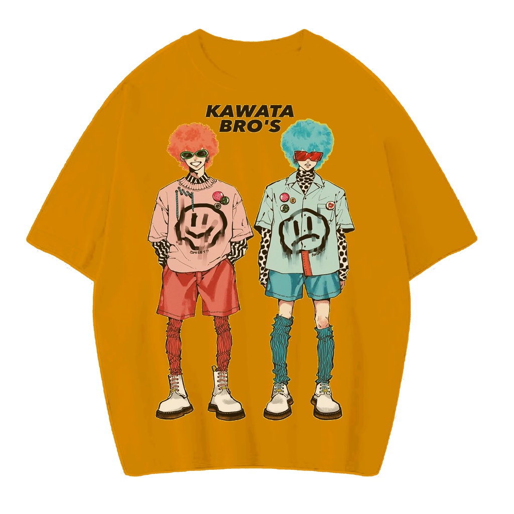 KAOS OVERSIZE ANIME TOKYO REVENGERS SMILEY AND ANGRY VINTAGE TEE (YELLOW MUSTARD T-SHIRT)