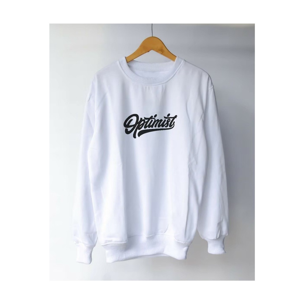 Crewneck Putih Pria Wanita Terbaru Switer Cewek Cowok Original Distro Murah Terbaru Sweater Optimis 