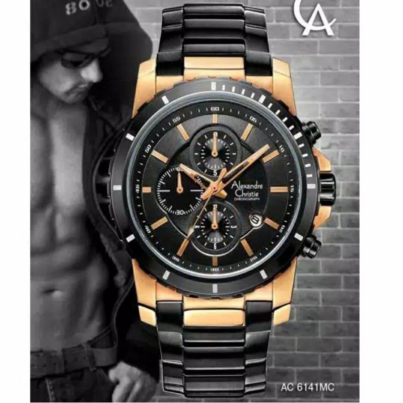 Jam Tangan Pria Original Alexandre Christie Ac 6141 Mc Black Rosegold Garansi Resmi 1 Thn Indonesia