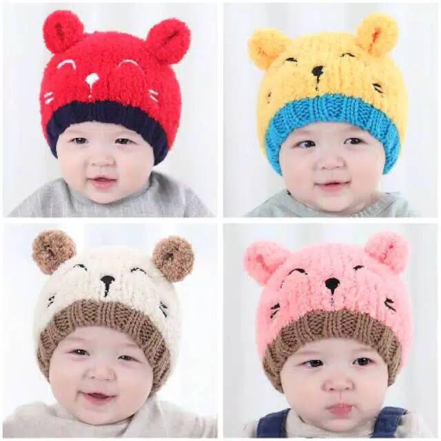 Topi Anak Rajut 3 Dimensi Bahan WOL Karakter Bear