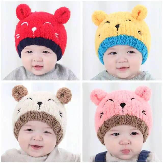 Topi Anak Rajut 3 Dimensi Bahan WOL Karakter Bear