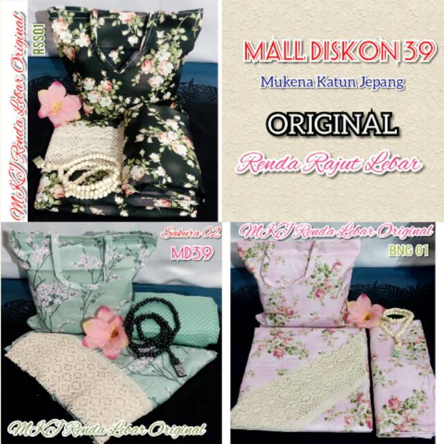 Mukena katun jepang original renda rajut lebar