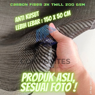 Kain Serat Karbon Carbon Fiber 3K Twill 200 gsm Fabric Asli Original Web Lock Anti Kusut