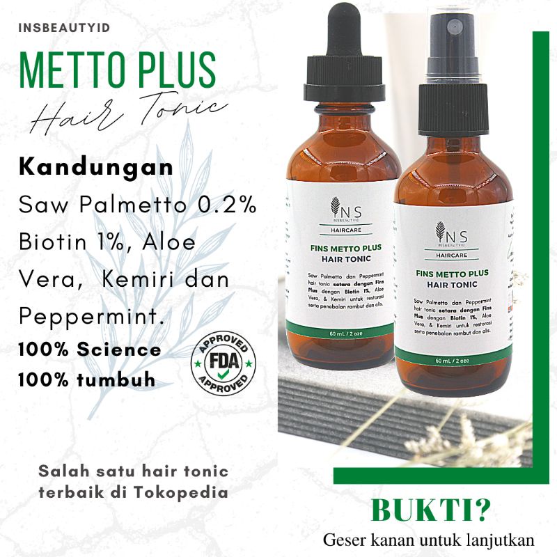 Fins Metto METTOMINT Saw Palmetto Peppermint Hair Tonic Rambut Alami dht bloker dht blocker INSBEAUTYID 60 ML BUKAN MINOXIDIL FINMIX-Metto Plus