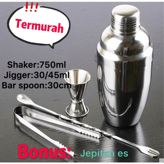 Dapat bonus! Bartender Bar tender set shaker, bar spoon, measure cup 1 set (jual per set)