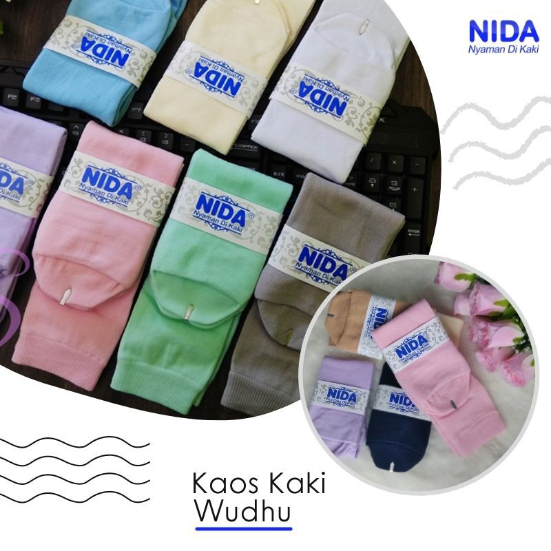 Kaos Kaki Wudhu Wanita Muslimah Nida Polos Bahan Tebal Panjang 35 cm Sebetis Halus dan Anti Bau