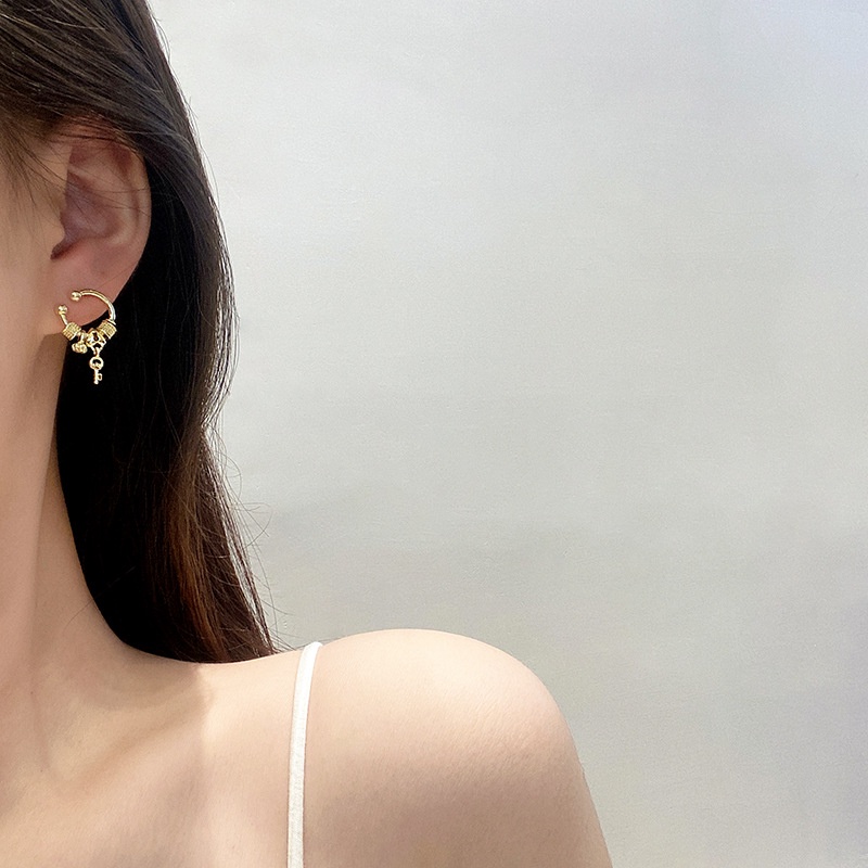 Shuling New Design Geometric Earrings Female S925 silver needle Delicate Stud Earrings Diamond Key Earrings