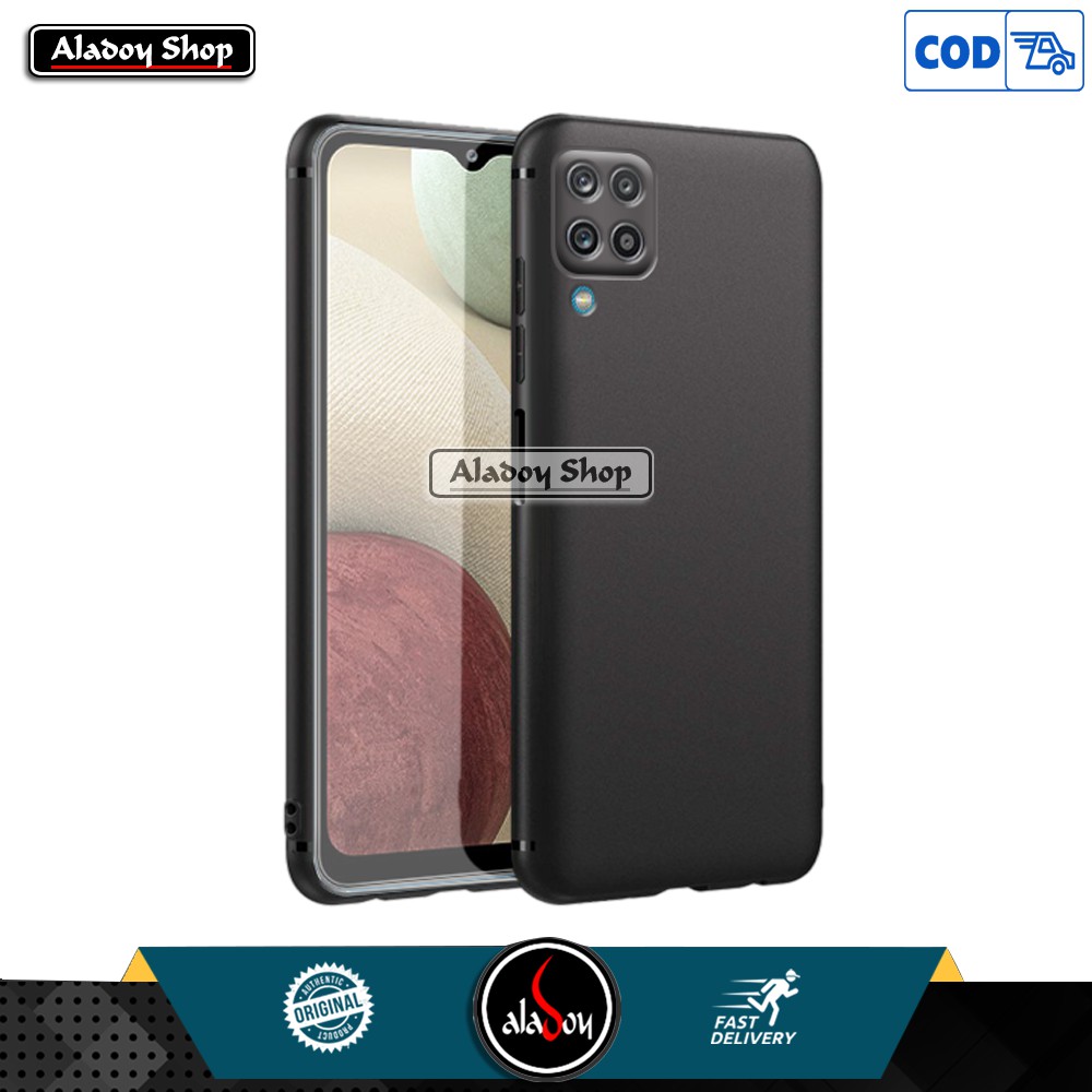 Soft Case Samsung Galaxy A12 Ultra Slim Matte Premium Casing + Tempered Glass Full Layar