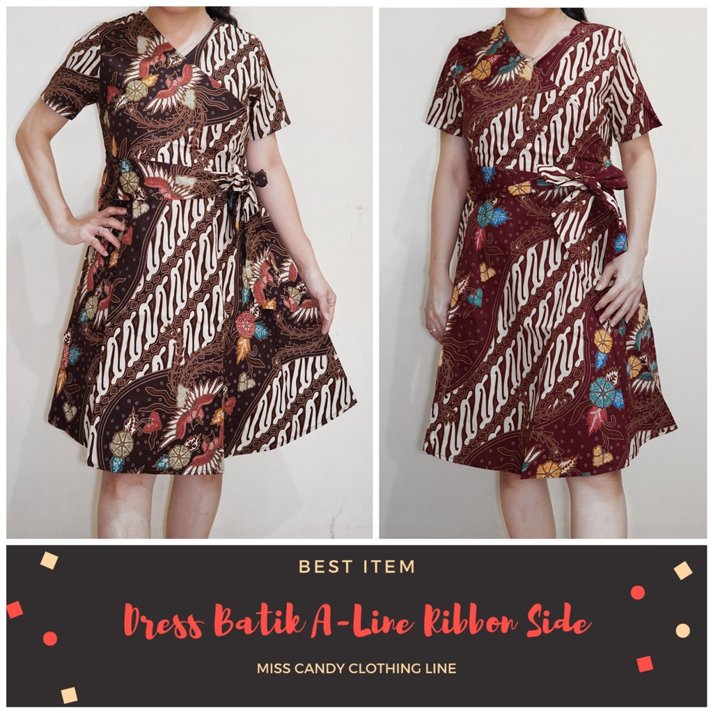 Dress Batik / Dress Batik Modern / Dress Batik Modern Model Ikat Tali Samping Tgn Pendek